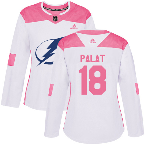 Adidas Tampa Bay Lightning #18 Ondrej Palat White Pink Authentic Fashion Women Stitched NHL Jersey